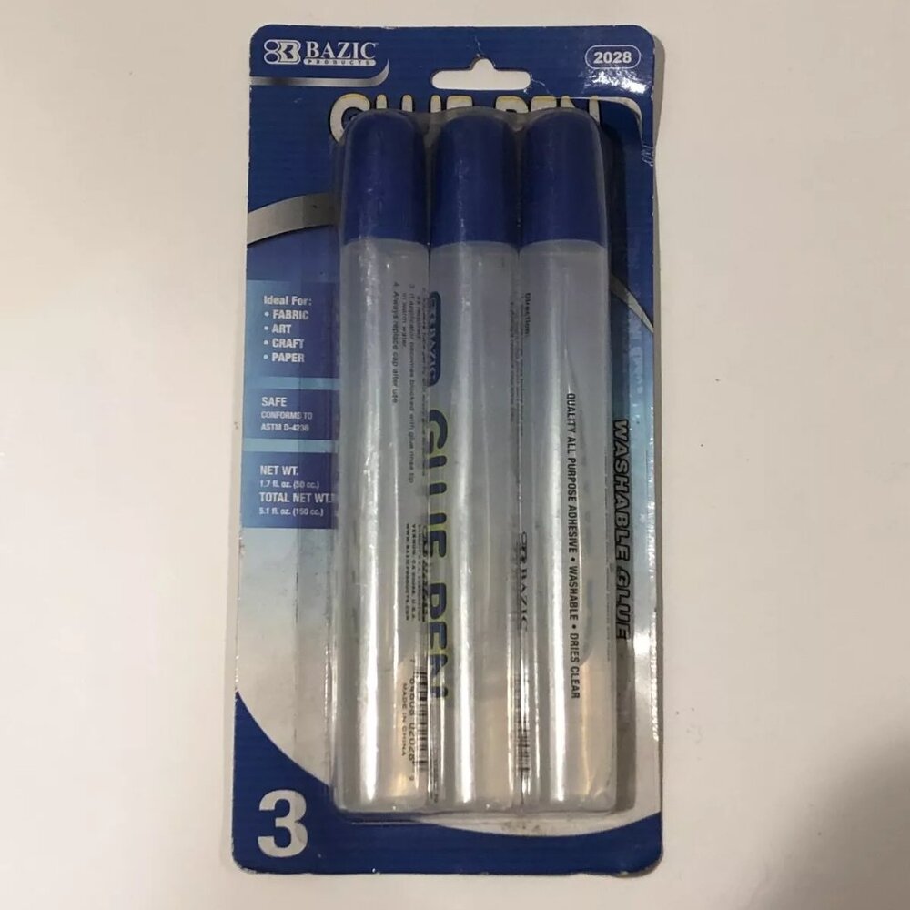 3 Pk Glue Pen Clear Permanent Washable Adhesive Craft Tool 5.1 oz